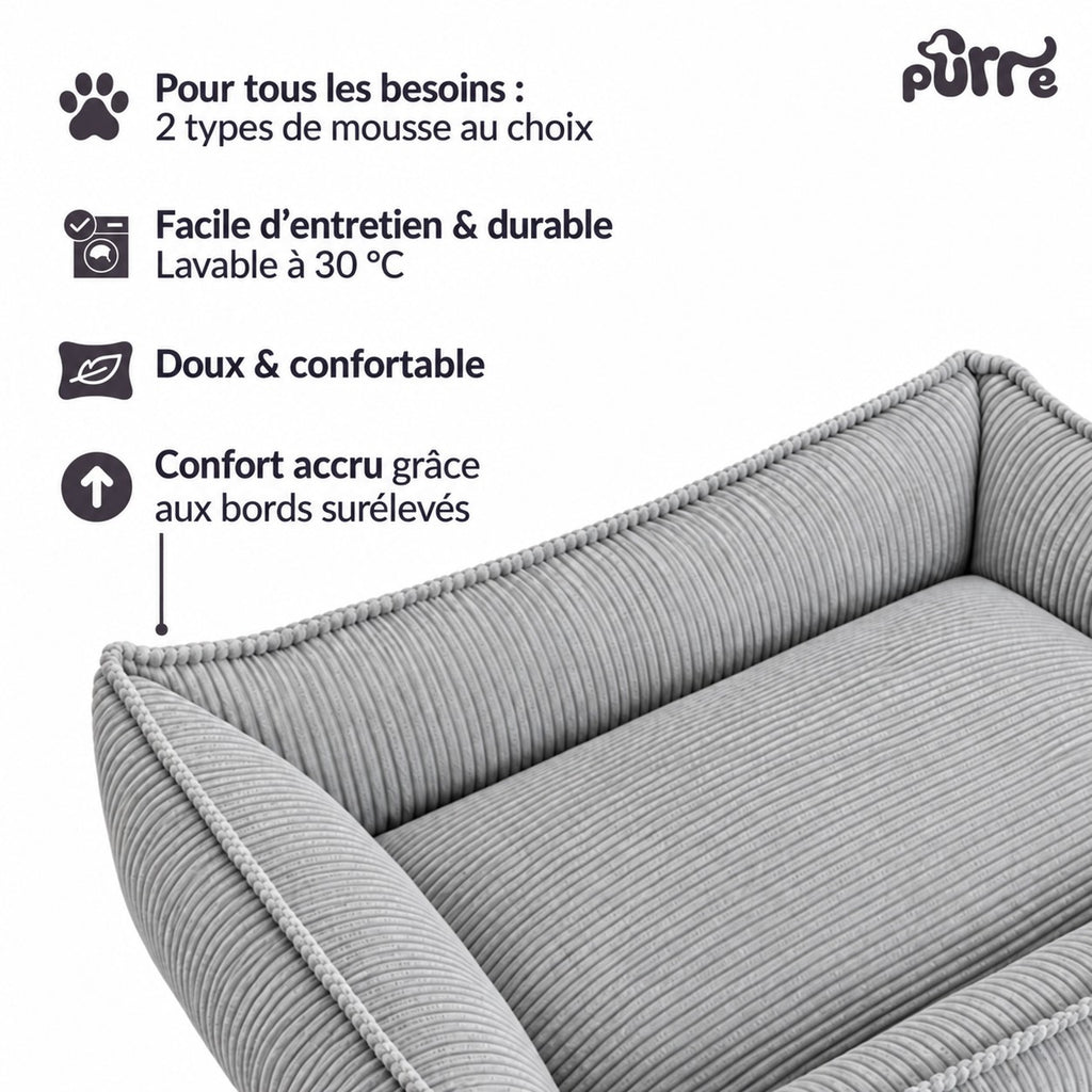 Nino Corduroy Memory Foam Dog Basket Bed – Cloud Grey, S