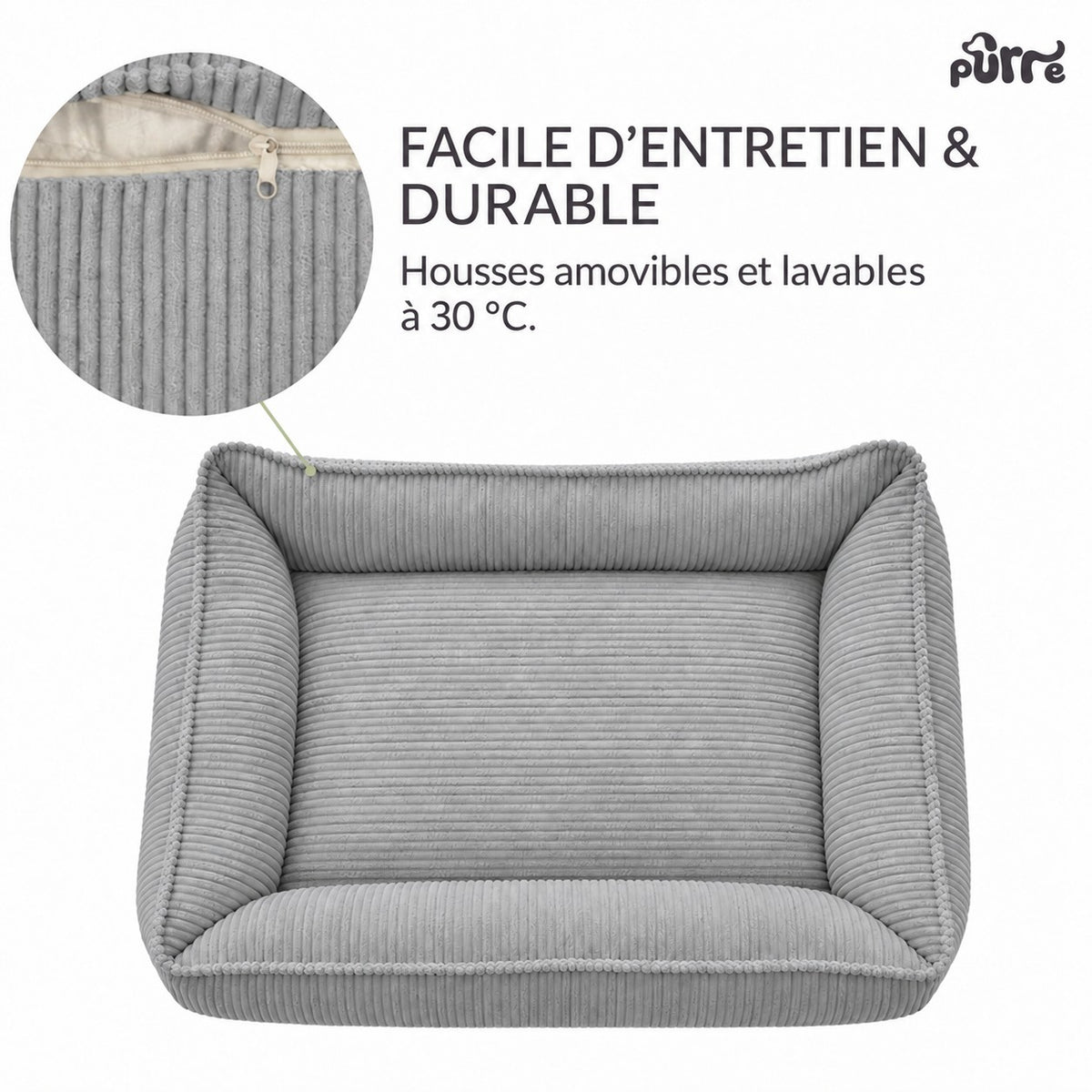 Nino Corduroy Memory Foam Dog Basket Bed – Cloud Grey, S