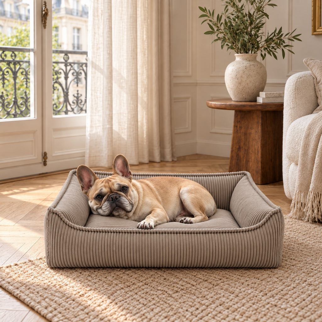 Nino Corduroy Memory Foam Dog Basket Bed – Cloud Grey, S